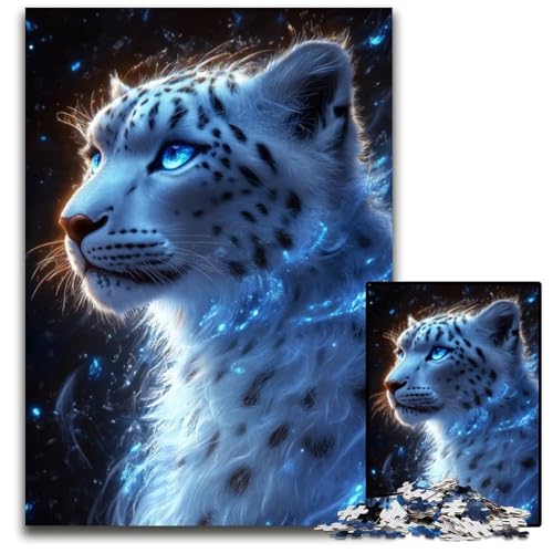 1000teiliges Puzzle Schneeleopard mit blauem Leuchten unmögliche Puzzles für Erwachsene pädagogisches Denkspiel künstlerische HeimbüroDekoration ab 14 Jahren 1000 Teile (38 x 26 cm) von mowenbingpeng