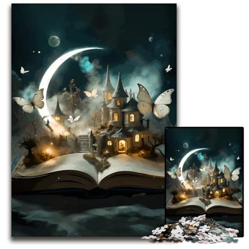 1000teiliges Puzzle ZauberschlossBuch Holzpuzzle perfekt für Familienspaß Partyspiele Geburtstagspartygeschenke 1000 Teile (75 x 50 cm) von mowenbingpeng