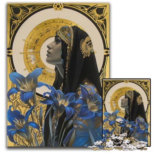 1000teiliges Puzzle für Erwachsene Ägyptische Frau mit Lilien Holzpuzzle perfekt als Halloween Weihnachts und Geburtstagsgeschenk 1000 PCS (38 x 26 cm) von mowenbingpeng