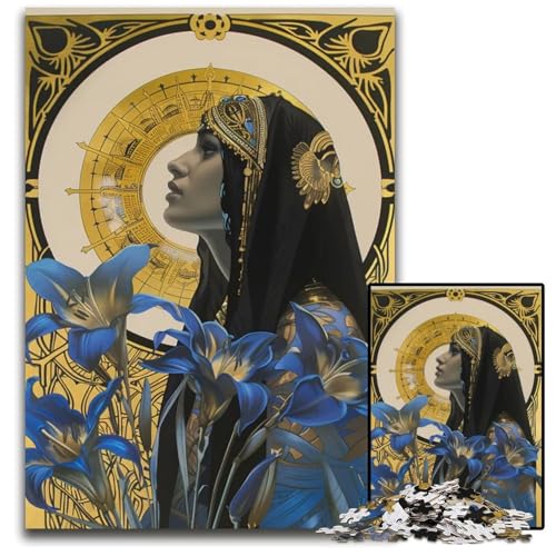 1000teiliges Puzzle für Erwachsene Ägyptische Frau mit Lilien Puzzles für Erwachsene perfekt für Halloween Weihnachten Geburtstagsgeschenk 1000 Teile (75 x 50 cm) von mowenbingpeng