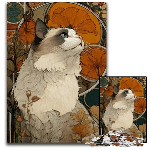 1000teiliges Puzzle für Erwachsene ArtDecoKatzenporträt Puzzles für Erwachsene perfekt als Halloween Weihnachts und Geburtstagsgeschenk 1000 Teile (38 x 26 cm) von mowenbingpeng