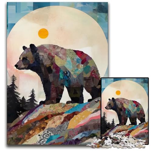 1000teiliges Puzzle für Erwachsene Bärenporträt zerrissenes Papier Holzpuzzle perfekt für Halloween Weihnachten Geburtstagsgeschenk 1000 PCS (38 x 26 cm) von mowenbingpeng