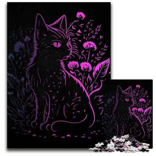 1000teiliges Puzzle für Erwachsene Blumen Katzen Puzzles für Erwachsene perfekt für Halloween Weihnachten Geburtstagsgeschenk 1000 Teile (38 x 26 cm) von mowenbingpeng
