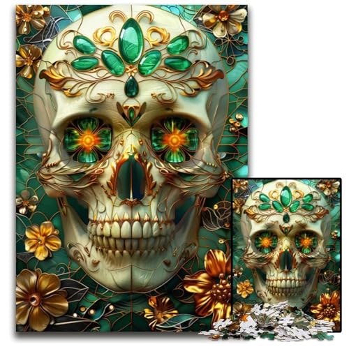 1000teiliges Puzzle für Erwachsene Blumen und Goldschädel KintsugiHolzpuzzle perfekt als Halloween Weihnachts und Geburtstagsgeschenk 1000 Teile (38 x 26 cm) von mowenbingpeng