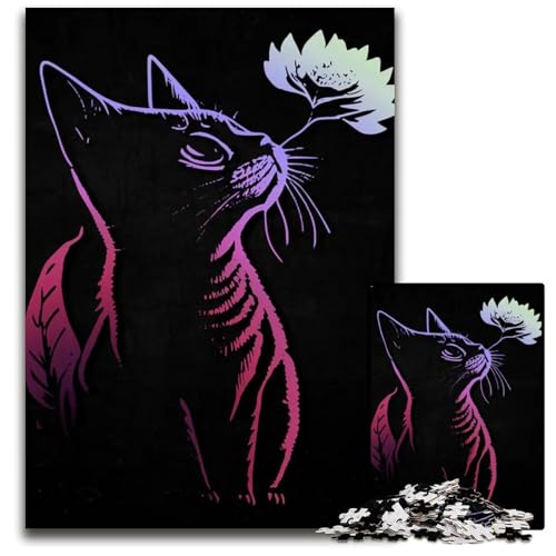 1000teiliges Puzzle für Erwachsene Blumen und Katzen Puzzles für Erwachsene perfekt für Halloween Weihnachten Geburtstagsgeschenk 1000 Teile (75 x 50 cm) von mowenbingpeng