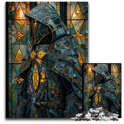 1000teiliges Puzzle für Erwachsene BuntglasPaladinPuzzle für Erwachsene Weihnachten Halloween Ostern Neujahr 1000 PCS (38 x 26 cm) von mowenbingpeng