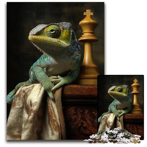 1000teiliges Puzzle für Erwachsene Chamäleon und Schachkönig Puzzles für Erwachsene perfekt als Halloween Weihnachts und Geburtstagsgeschenk 1000 Teile (75 x 50 cm) von mowenbingpeng