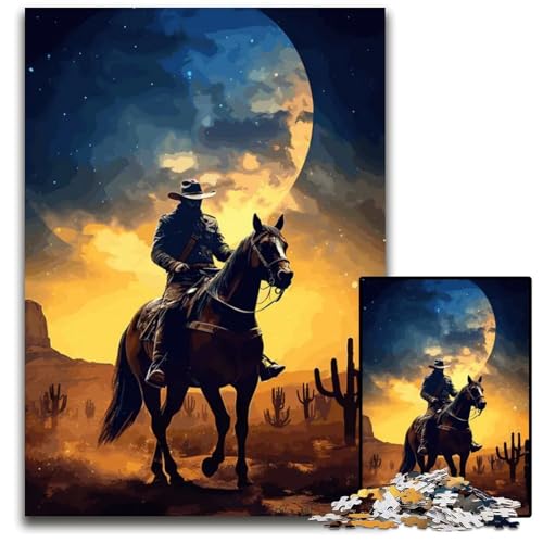 1000teiliges Puzzle für Erwachsene Cowboy in der Wüste Holzpuzzle perfekt als Halloween Weihnachts und Geburtstagsgeschenk 1000 Teile (38 x 26 cm) von mowenbingpeng