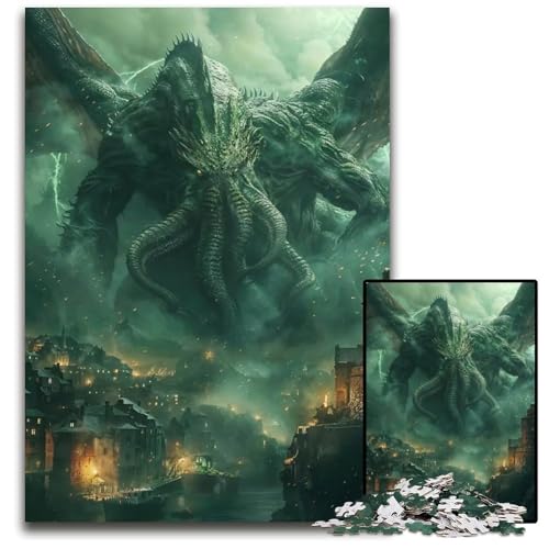 1000teiliges Puzzle für Erwachsene Cthulhu im Sturm Holzpuzzle perfekt für Halloween Weihnachten Geburtstagsgeschenk 1000 Teile (75 x 50 cm) von mowenbingpeng