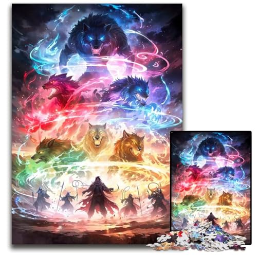 1000teiliges Puzzle für Erwachsene Elemental Wolf Spirits Puzzles für Erwachsene perfekt für Halloween Weihnachten Geburtstagsgeschenk 1000 Teile (38 x 26 cm) von mowenbingpeng