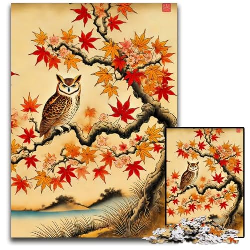1000teiliges Puzzle für Erwachsene Eule im Herbst japanische Puzzles für Erwachsene perfekt als Halloween Weihnachts und Geburtstagsgeschenk 1000 Teile (38 x 26 cm) von mowenbingpeng