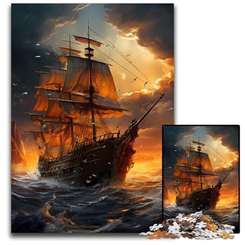 1000teiliges Puzzle für Erwachsene FantasiePiratenschiff Holzpuzzle perfekt für Halloween Weihnachten Geburtstagsgeschenk 1000 PCS (75 x 50 cm) von mowenbingpeng
