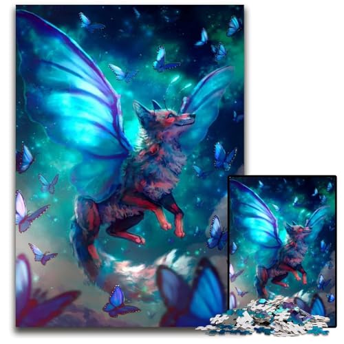 1000teiliges Puzzle für Erwachsene FantasyFuchs mit Schmetterlingsflügeln Puzzles für Erwachsene perfekt als Halloween Weihnachts und Geburtstagsgeschenk 1000 Teile (75 x 50 cm) von mowenbingpeng