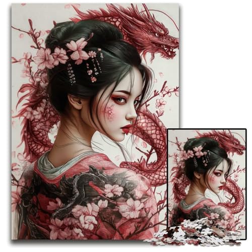 1000teiliges Puzzle für Erwachsene Geisha und Drache Puzzles für Erwachsene perfekt als Halloween Weihnachts und Geburtstagsgeschenk 1000 Teile (75 x 50 cm) von mowenbingpeng