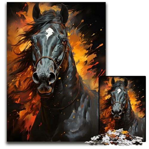 1000teiliges Puzzle für Erwachsene Gemälde eines schwarzen Pferdes Puzzles für Erwachsene perfekt für Halloween Weihnachten Geburtstagsgeschenk 1000 Teile (38 x 26 cm) von mowenbingpeng