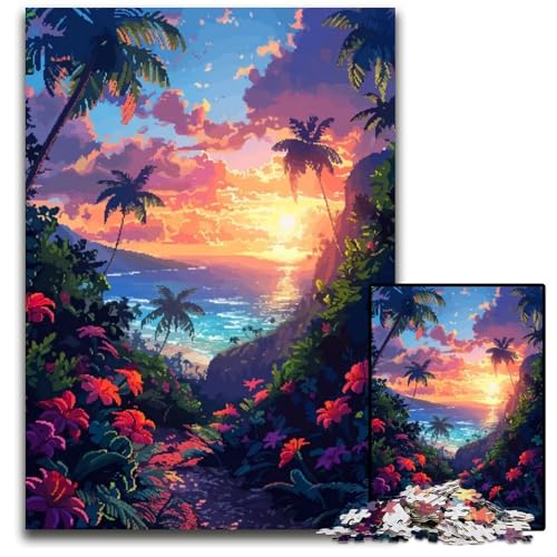 1000teiliges Puzzle für Erwachsene HawaiiSonnenuntergang PixelArtPuzzles für Erwachsene perfekt für Halloween Weihnachten Geburtstagsgeschenk 1000 Teile (38 x 26 cm) von mowenbingpeng