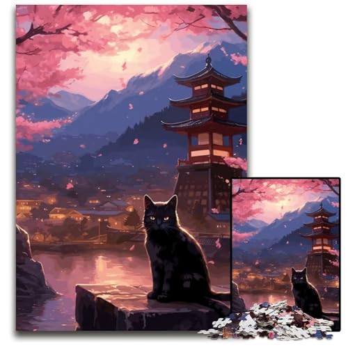 1000teiliges Puzzle für Erwachsene Katze Kirschblüten Puzzles für Erwachsene perfekt für Halloween Weihnachten Geburtstagsgeschenk 1000 Teile (38 x 26 cm) von mowenbingpeng