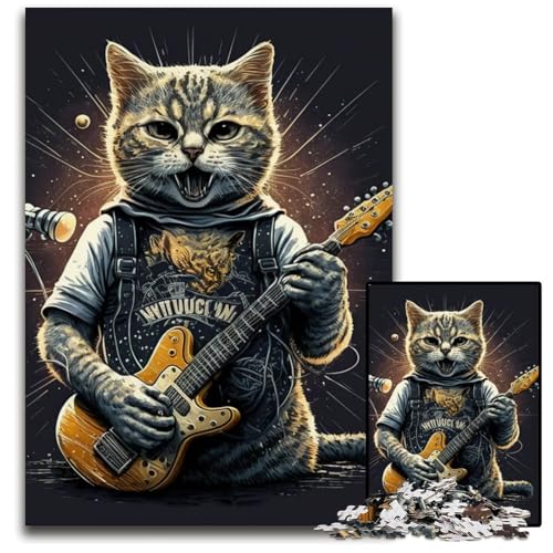 1000teiliges Puzzle für Erwachsene Katze spielt Gitarre Holzpuzzle für Erwachsene Heimdekoration Denksportspiel für Teenager Familieninteraktion 1000 PCS (75 x 50 cm) von mowenbingpeng