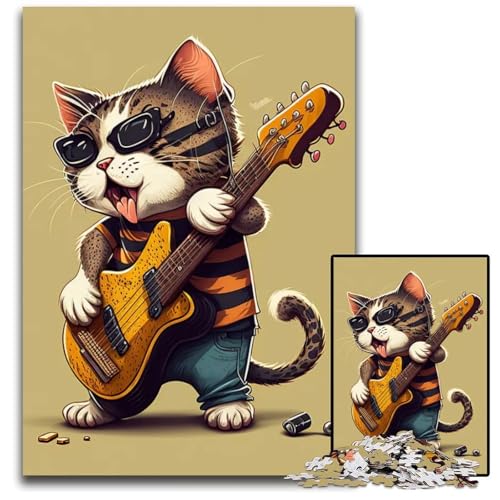 1000teiliges Puzzle für Erwachsene Katze spielt Gitarre Puzzles für Erwachsene perfekt als Halloween Weihnachts und Geburtstagsgeschenk 1000 Teile (38 x 26 cm) von mowenbingpeng