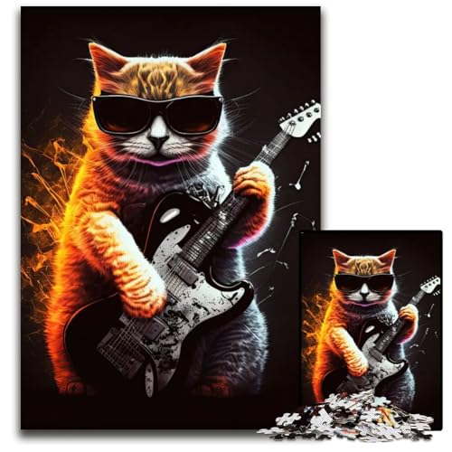 1000teiliges Puzzle für Erwachsene Katze spielt Gitarre Puzzles für Erwachsene perfekt als Halloween Weihnachts und Geburtstagsgeschenk 1000 Teile (75 x 50 cm) von mowenbingpeng