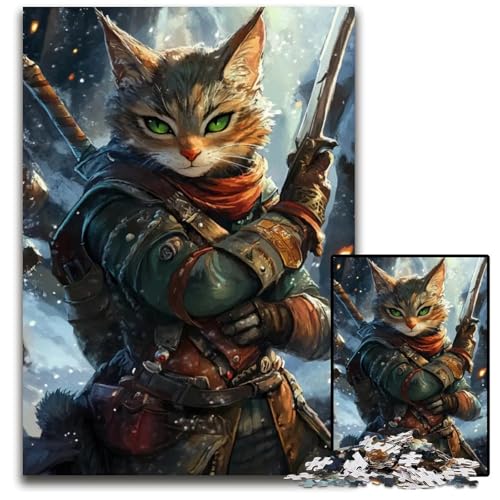 1000teiliges Puzzle für Erwachsene Katzenkrieger mit Schwertern Puzzle für Erwachsene Weihnachten Halloween Ostern Neujahr 1000 PCS (38 x 26 cm) von mowenbingpeng
