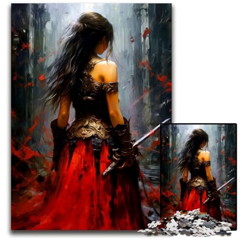 1000teiliges Puzzle für Erwachsene Kriegermädchen Holzpuzzle perfekt für Halloween Weihnachten Geburtstagsgeschenk 1000 PCS (75 x 50 cm) von mowenbingpeng