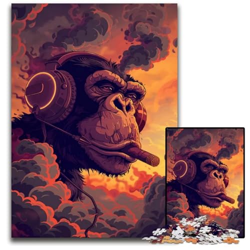 1000teiliges Puzzle für Erwachsene MarihuanaAffe Holzpuzzle für Erwachsene Heimdekoration Denksportspiel für Teenager Familieninteraktion 1000 PCS (75 x 50 cm) von mowenbingpeng