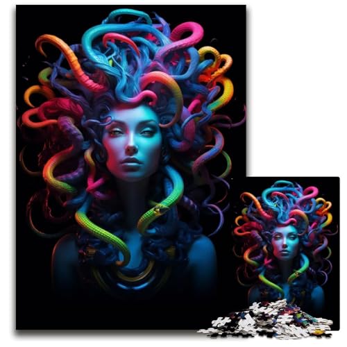 1000teiliges Puzzle für Erwachsene Medusa mit bunter Schlange Holzpuzzle perfekt als Halloween Weihnachts und Geburtstagsgeschenk 1000 Teile (38 x 26 cm) von mowenbingpeng