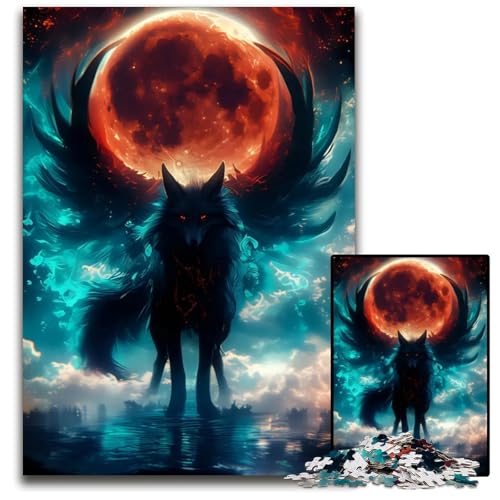 1000teiliges Puzzle für Erwachsene Misty Bloodmoon Kitsune Puzzles für Erwachsene perfekt für Halloween Weihnachten Geburtstagsgeschenk 1000 Teile (38 x 26 cm) von mowenbingpeng