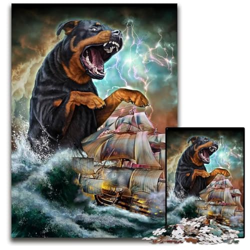 1000teiliges Puzzle für Erwachsene MonsterRottweilerKrakenPapierpuzzle perfekt für Halloween Weihnachten Geburtstagsgeschenk 1000 Teile (38 x 26 cm) von mowenbingpeng