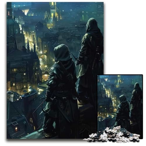 1000teiliges Puzzle für Erwachsene Nachtwache über der Stadt Puzzles für Erwachsene perfekt als Halloween Weihnachts und Geburtstagsgeschenk 1000 Teile (38 x 26 cm) von mowenbingpeng