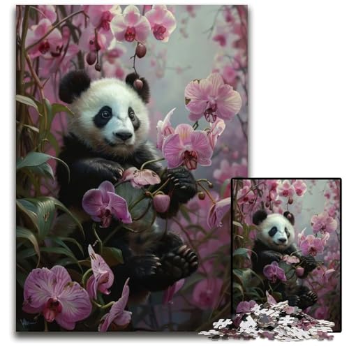 1000teiliges Puzzle für Erwachsene Panda in Blüte Puzzles für Erwachsene perfekt als Halloween Weihnachts und Geburtstagsgeschenk 1000 Teile (38 x 26 cm) von mowenbingpeng