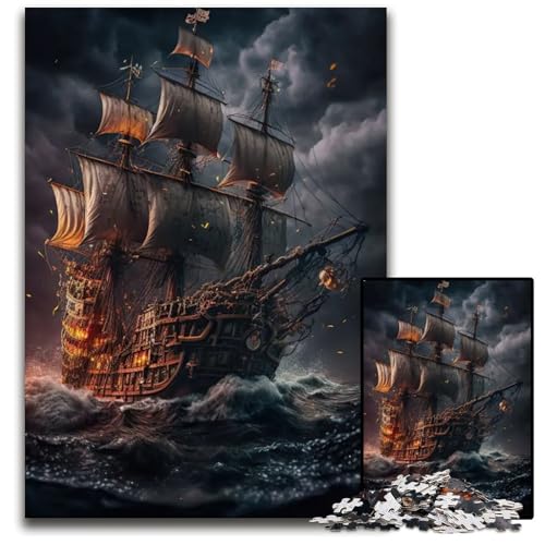 1000teiliges Puzzle für Erwachsene Piratenschiff 14 Puzzles für Erwachsene perfekt als Halloween Weihnachts und Geburtstagsgeschenk 1000 Teile (38 x 26 cm) von mowenbingpeng