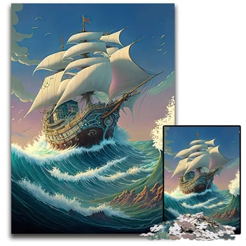 1000teiliges Puzzle für Erwachsene PiratenschiffHolzpuzzle perfekt für Halloween Weihnachten Geburtstagsgeschenk 1000 PCS (75 x 50 cm) von mowenbingpeng