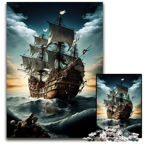 1000teiliges Puzzle für Erwachsene PiratenschiffPuzzles für Erwachsene perfekt als Halloween Weihnachts und Geburtstagsgeschenk 1000 Teile (38 x 26 cm) von mowenbingpeng