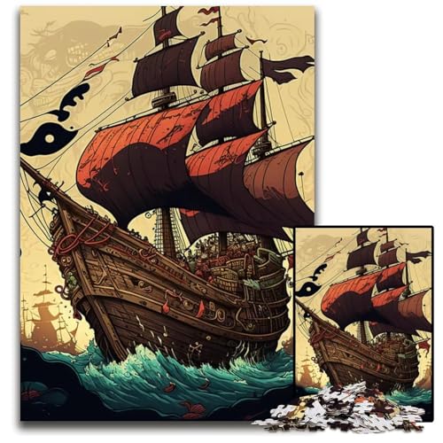 1000teiliges Puzzle für Erwachsene PiratenschiffPuzzles für Erwachsene perfekt für Halloween Weihnachten Geburtstagsgeschenk 1000 Teile (75 x 50 cm) von mowenbingpeng