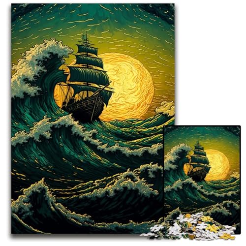 1000teiliges Puzzle für Erwachsene PiratenschiffPuzzles für Erwachsene perfekt für Halloween Weihnachten Geburtstagsgeschenk 1000 Teile (75 x 50 cm) von mowenbingpeng