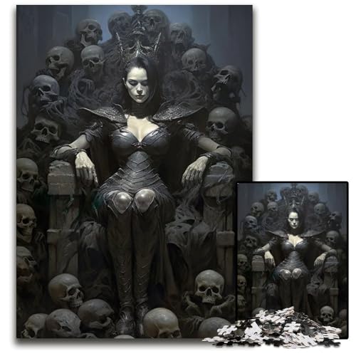 1000teiliges Puzzle für Erwachsene Queen Skull Throne Puzzle für Erwachsene perfekt als Halloween Weihnachts und Geburtstagsgeschenk 1000 Teile (38 x 26 cm) von mowenbingpeng