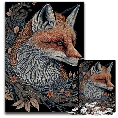 1000teiliges Puzzle für Erwachsene Roter Fuchs in japanischer Kunst Holzpuzzle perfekt als Halloween Weihnachts und Geburtstagsgeschenk 1000 PCS (38 x 26 cm) von mowenbingpeng