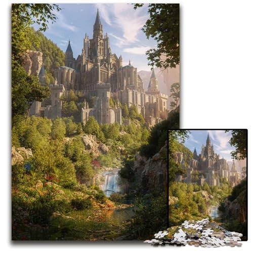 1000teiliges Puzzle für Erwachsene Schloss im Wald Holzpuzzle perfekt als Halloween Weihnachts und Geburtstagsgeschenk 1000 Teile (75 x 50 cm) von mowenbingpeng