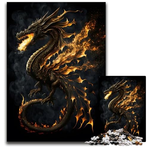 1000teiliges Puzzle für Erwachsene SchwarzgoldDrache Puzzles für Erwachsene perfekt als Halloween Weihnachts und Geburtstagsgeschenk 1000 Teile (75 x 50 cm) von mowenbingpeng