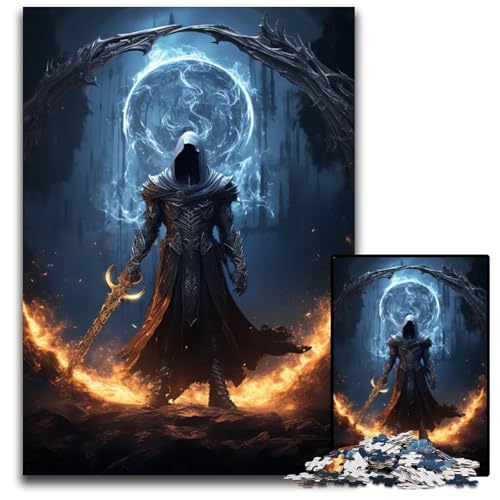 1000teiliges Puzzle für Erwachsene Sensenmann Todeslord Holzpuzzle perfekt für Halloween Weihnachten Geburtstagsgeschenk 1000 Teile (75 x 50 cm) von mowenbingpeng
