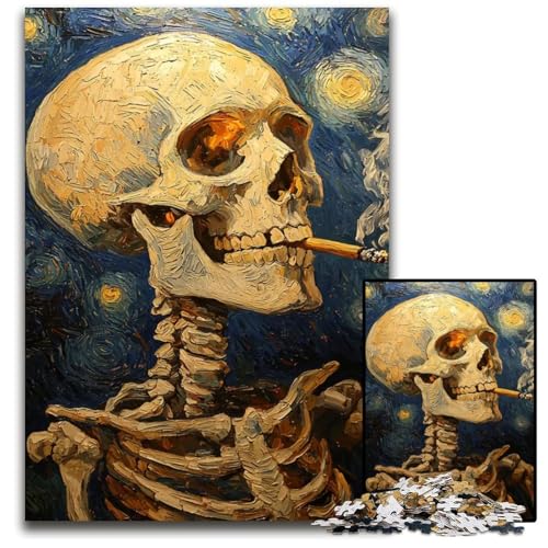 1000teiliges Puzzle für Erwachsene SternennachtSkelett Holzpuzzle perfekt für Halloween Weihnachten Geburtstagsgeschenk 1000 PCS (75 x 50 cm) von mowenbingpeng