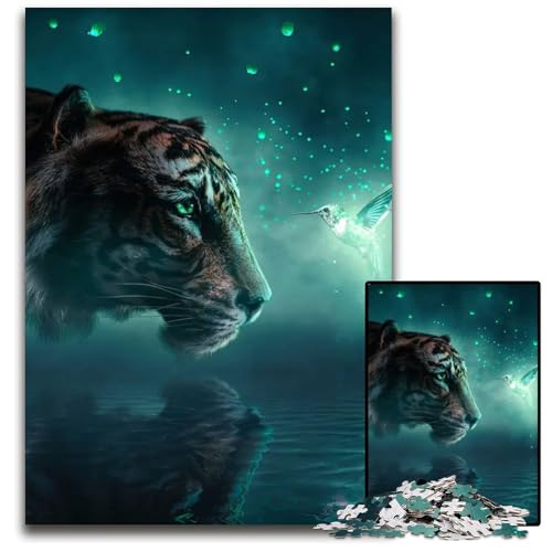 1000teiliges Puzzle für Erwachsene Tiger und Kolibri Holzpuzzle perfekt für Halloween Weihnachten Geburtstagsgeschenk 1000 Teile (75 x 50 cm) von mowenbingpeng