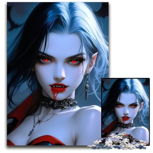1000teiliges Puzzle für Erwachsene Vampirkönigin Holzpuzzle perfekt für Halloween Weihnachten Geburtstagsgeschenk 1000 PCS (75 x 50 cm) von mowenbingpeng