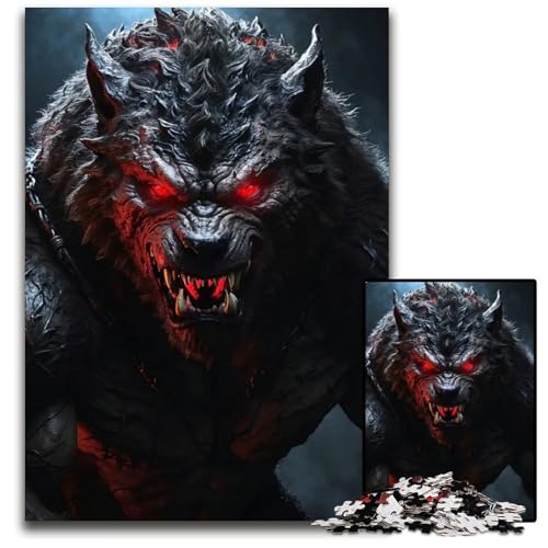 1000teiliges Puzzle für Erwachsene Werwolf mit leuchtenden Augen Puzzles für Erwachsene perfekt als Halloween Weihnachts und Geburtstagsgeschenk 1000 Teile (75 x 50 cm) von mowenbingpeng