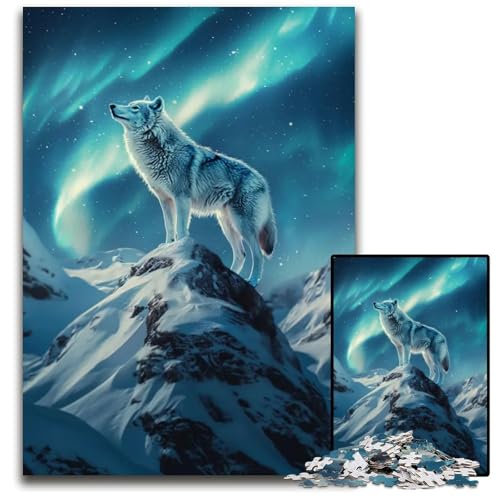 1000teiliges Puzzle für Erwachsene Wölfe NordlichtMahnwache Puzzles für Erwachsene perfekt als Halloween Weihnachts und Geburtstagsgeschenk 1000 Teile (75 x 50 cm) von mowenbingpeng