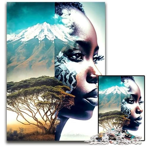 1000teiliges Puzzle für Erwachsene afrikanische Frau Holzpuzzle perfekt für Halloween Weihnachten Geburtstagsgeschenk 1000 PCS (38 x 26 cm) von mowenbingpeng