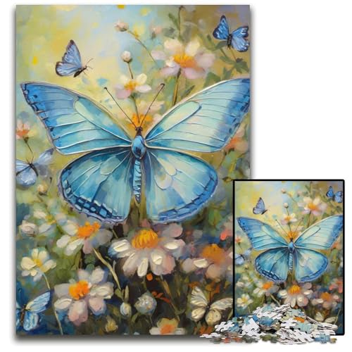1000teiliges Puzzle für Erwachsene blaues Schmetterlingsgemälde Puzzles für Erwachsene perfekt für Halloween Weihnachten Geburtstagsgeschenk 1000 Teile (38 x 26 cm) von mowenbingpeng