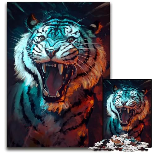 1000teiliges Puzzle für Erwachsene brüllender Tiger Puzzle für Erwachsene perfekt als Halloween Weihnachts und Geburtstagsgeschenk 1000 Teile (38 x 26 cm) von mowenbingpeng